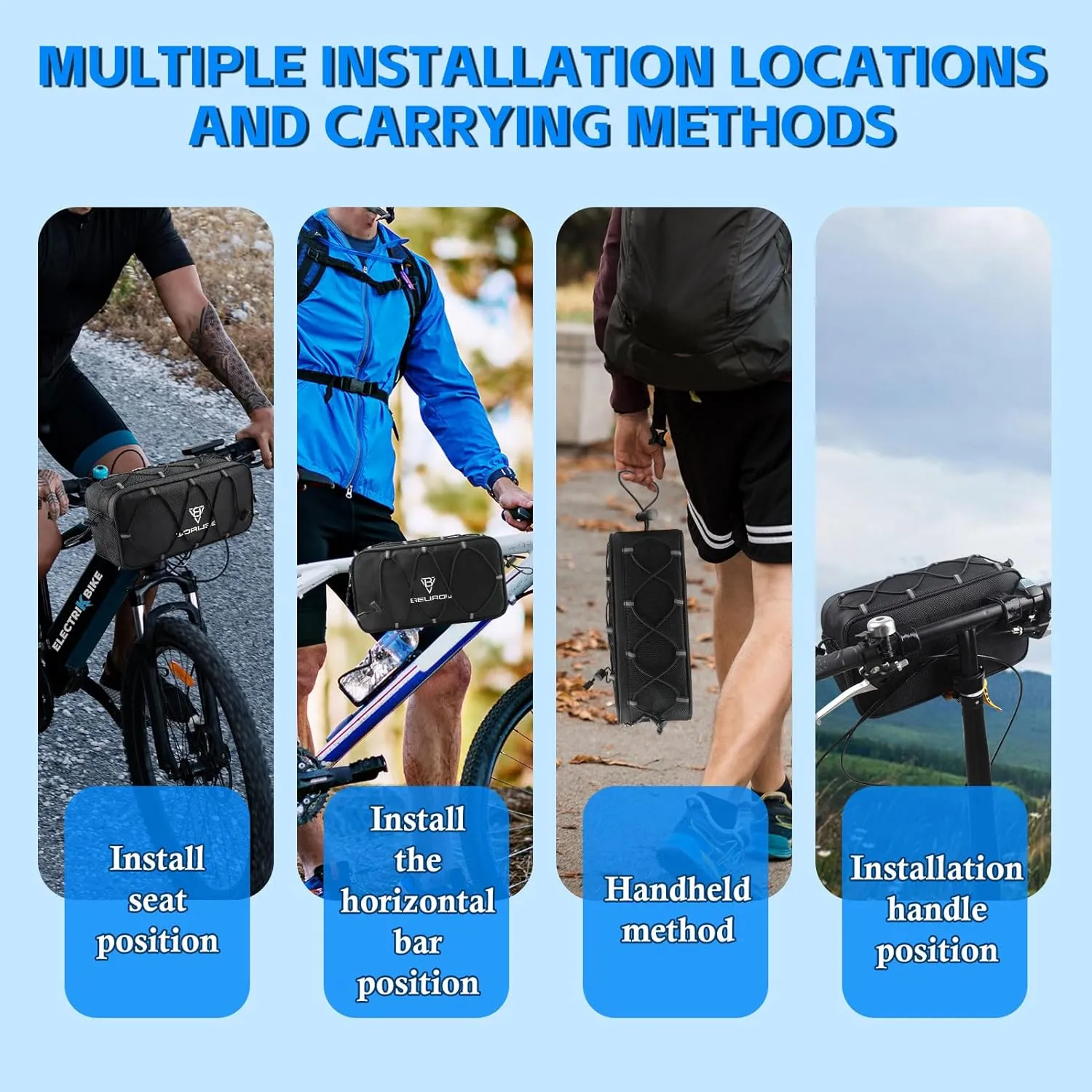 Bike Handlebar Bag, 2.1L Reflective Front Frame Pouch, Mild Waterproof and Hardening of the Shell, Road Mountain Bicycle Professional Travel Accessories, Installable Cycling Seat Storage Bags