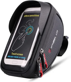 Bike Handlebar Bag, Bicycle Phone Mount, Waterproof Cycling Frame Bags Top Tube Pouch Pannier Bike Phone Holder Stand for iPhone 16 15 14 13 12 11 Pro Max XS XR X 8 Plus Samsung Smartphone Below 6.5''