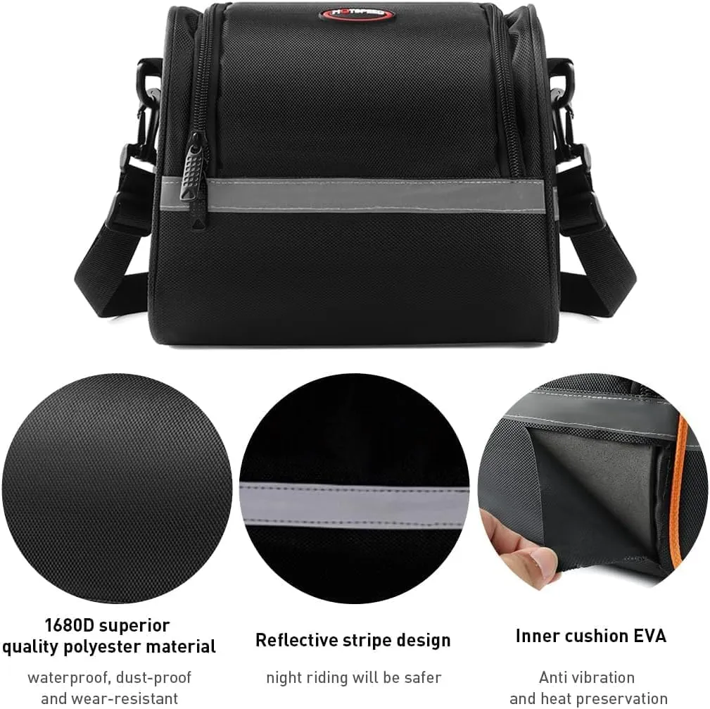 Bike Handlebar Bag, Bike Front Bag Bicycle Handlebar Bag Road Bike Bag, Multifunctional Bicycle Front Frame Top Tube Storage Bag with Shoulder Strap (Black)