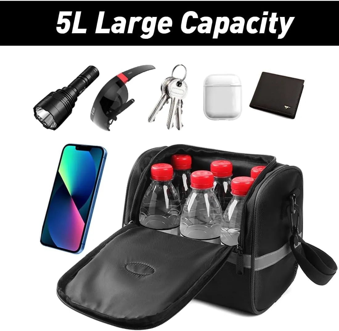 Bike Handlebar Bag, Bike Front Bag Bicycle Handlebar Bag Road Bike Bag, Multifunctional Bicycle Front Frame Top Tube Storage Bag with Shoulder Strap (Black)