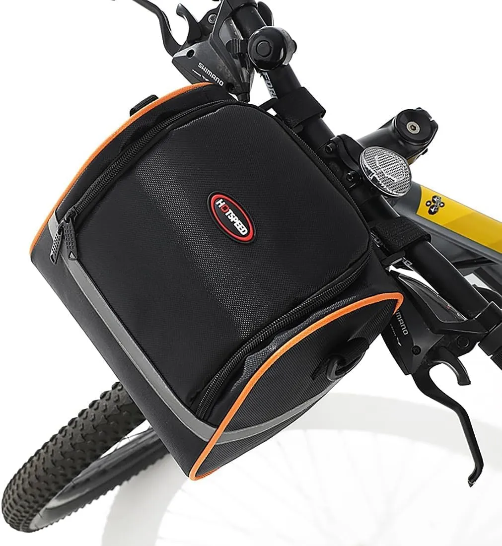 Bike Handlebar Bag, Bike Front Bag Bicycle Handlebar Bag Road Bike Bag, Multifunctional Bicycle Front Frame Top Tube Storage Bag with Shoulder Strap (Orange)