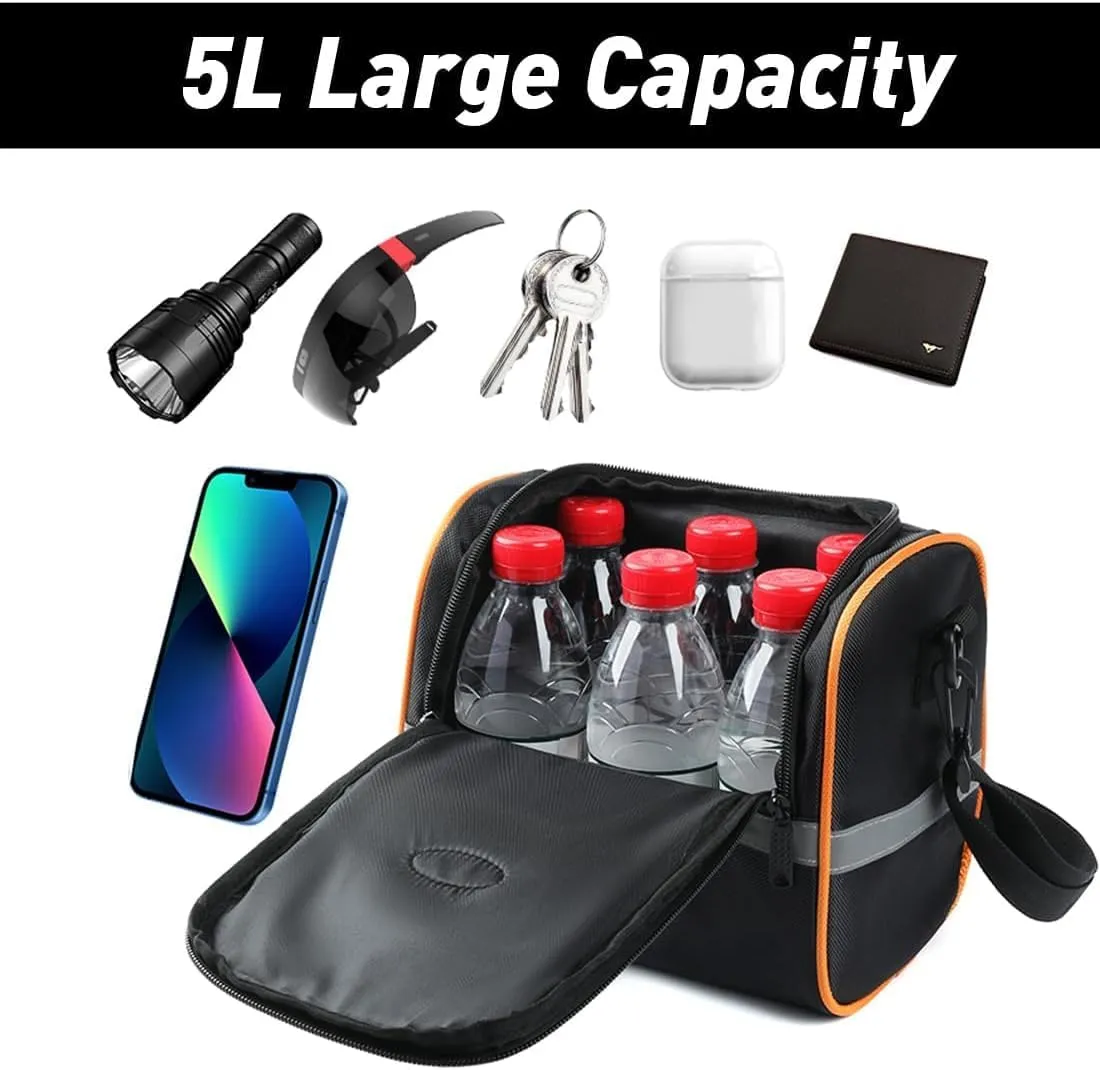 Bike Handlebar Bag, Bike Front Bag Bicycle Handlebar Bag Road Bike Bag, Multifunctional Bicycle Front Frame Top Tube Storage Bag with Shoulder Strap (Orange)