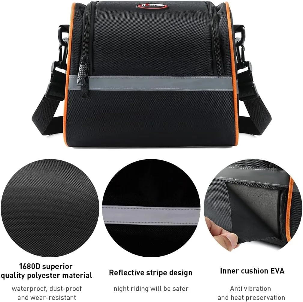 Bike Handlebar Bag, Bike Front Bag Bicycle Handlebar Bag Road Bike Bag, Multifunctional Bicycle Front Frame Top Tube Storage Bag with Shoulder Strap (Orange)