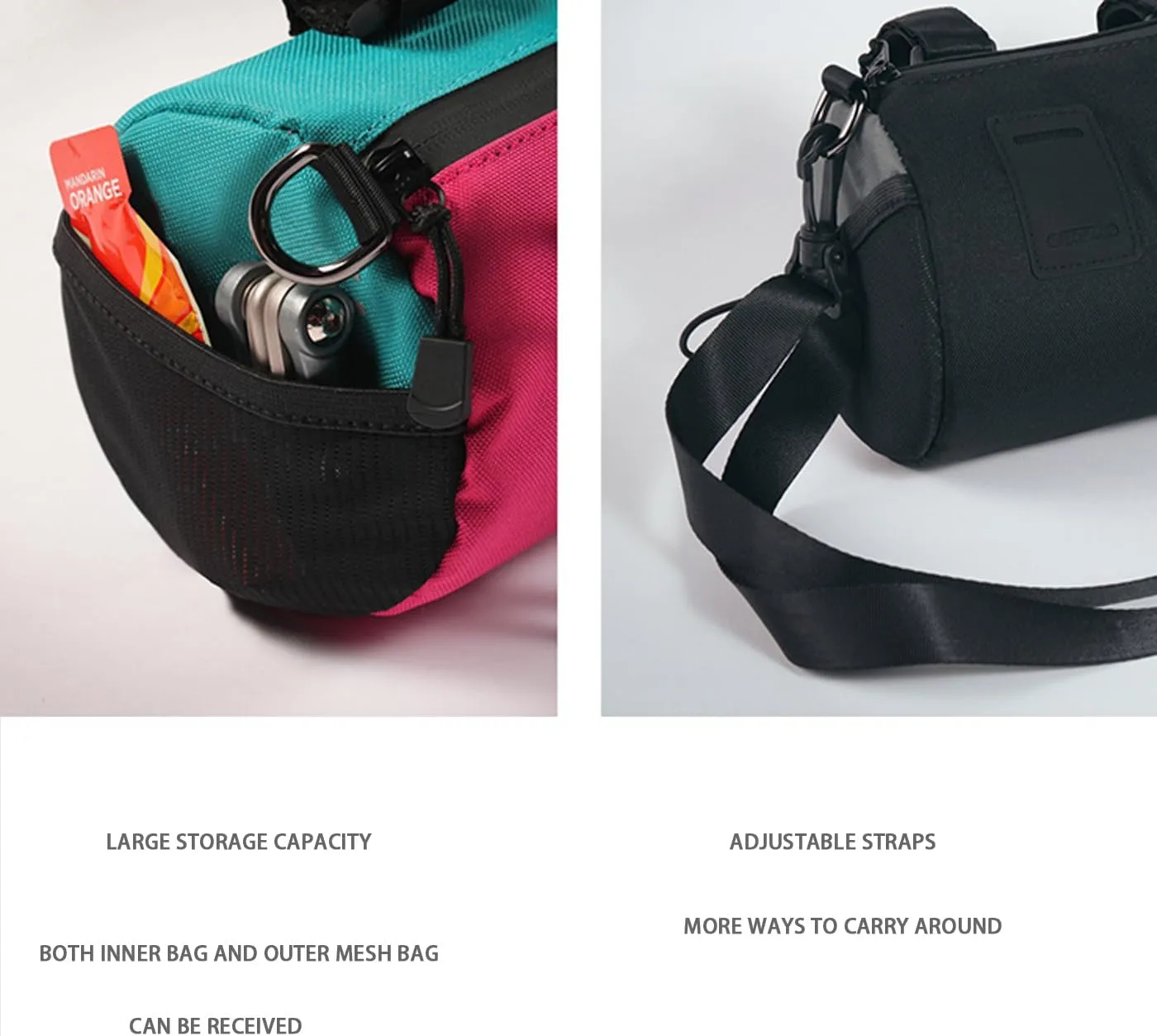 Bike Handlebar Bag Handy Front Bike Bags Handlebar Storage Pouch Pack with Shoulder Strap Little Mountain Road Bike Barrel Bag (deep green, 2.7 L)