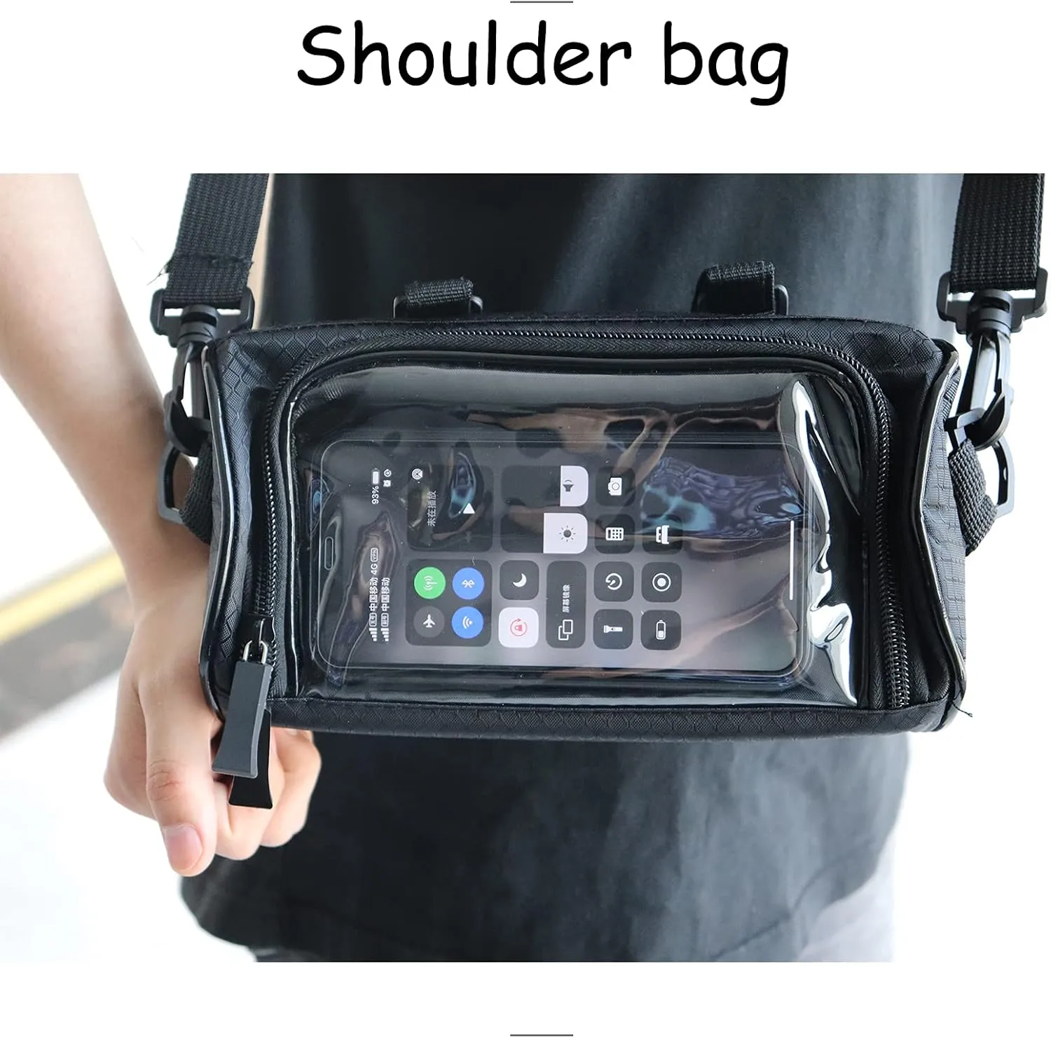 Bike Handlebar Bag, Waterproof Bicycle Front Storage Bag, Bike Phone Holder Accessories, Transparent Pouch Touch Screen with Removable Shoulder Strap for Dirt Bikes, Road Bikes, Mountain Bikes