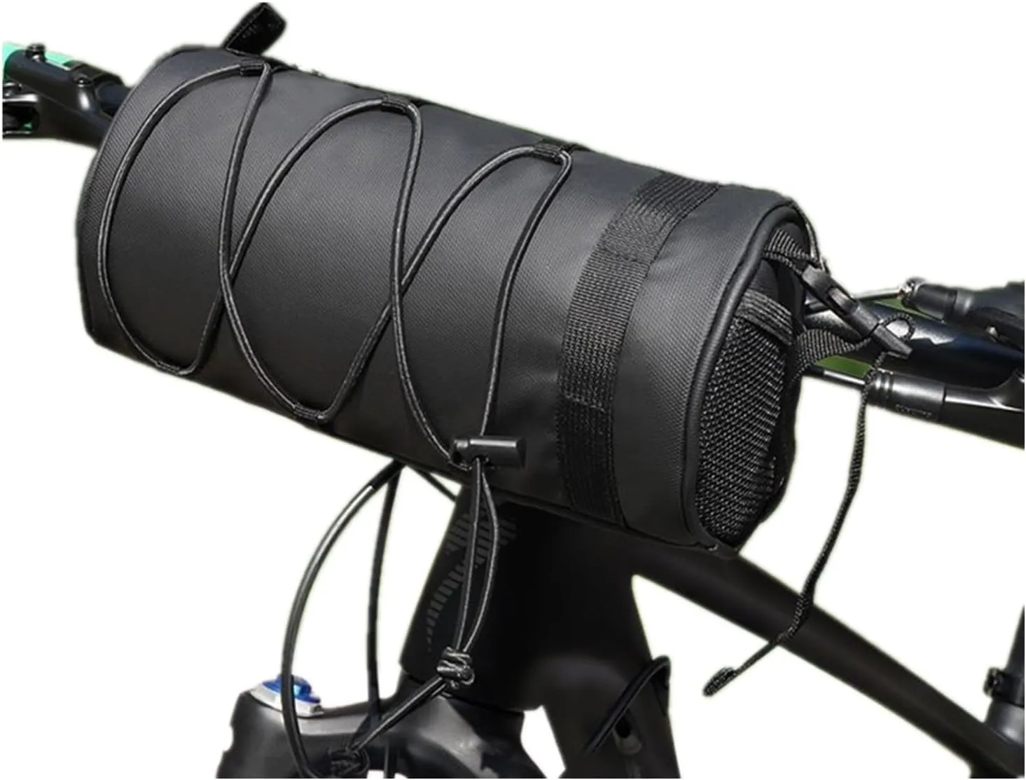Bike Handlebar Bag Waterproof Bicycle Handlebar Roll Bag, Bike Front Pouch with Waterproof Zipper Shoulder Strap Removable Straps for Road Mountain Bike Cycling Travel (Black)