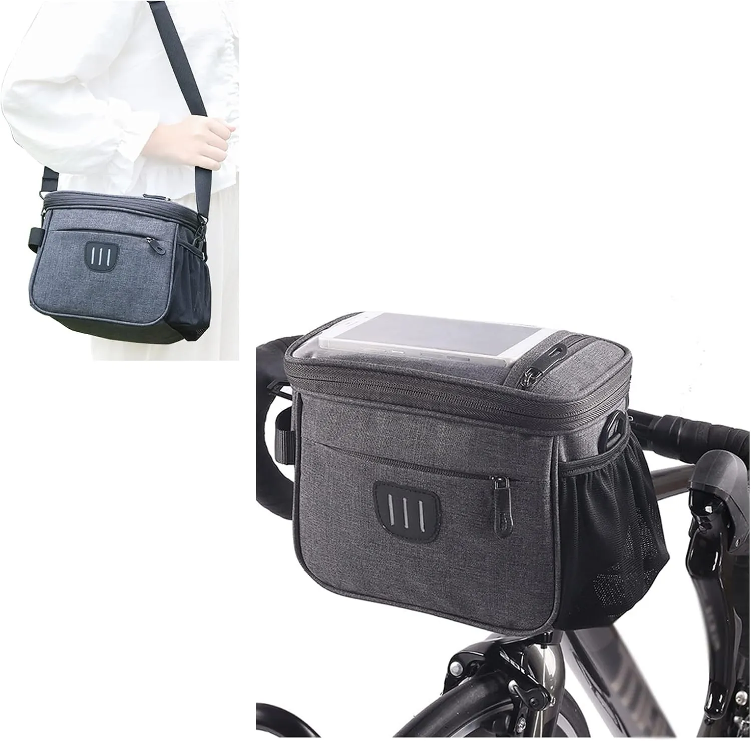 Bike Handlebar Bag,Sensitive Touch Screen,Large-Capacity,Quick Installation,Shoulder Bag,with Straps,Fit in Bicycle Front Rack