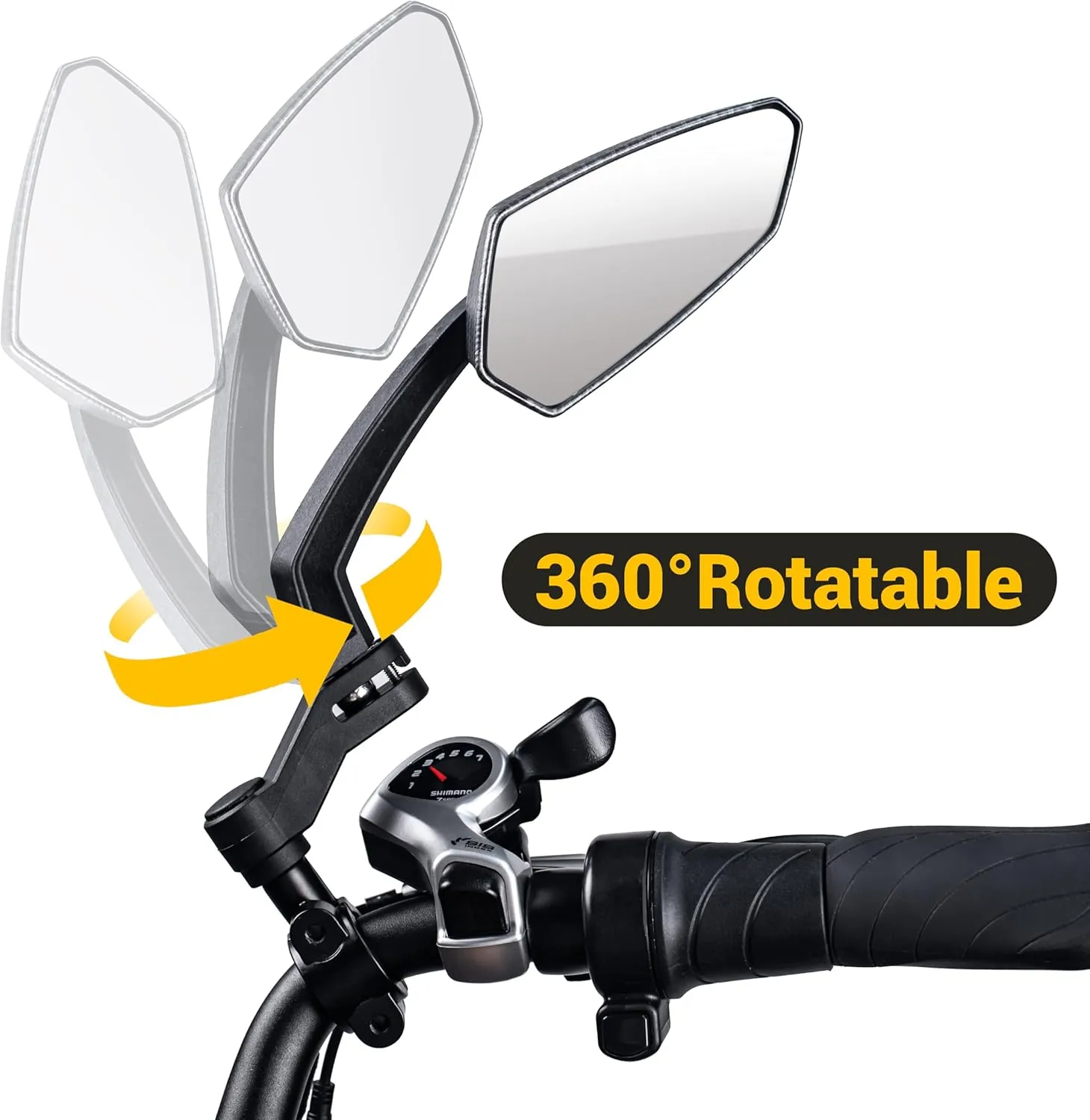 Bike Mirrors for Handlebars, 360° Rotatable Cycling Rear View Mirrors, Wide Angle Safe Shockproof Bike Mirrors Road, Bicycle Universal Fit Accessories 1 Pair (Black)