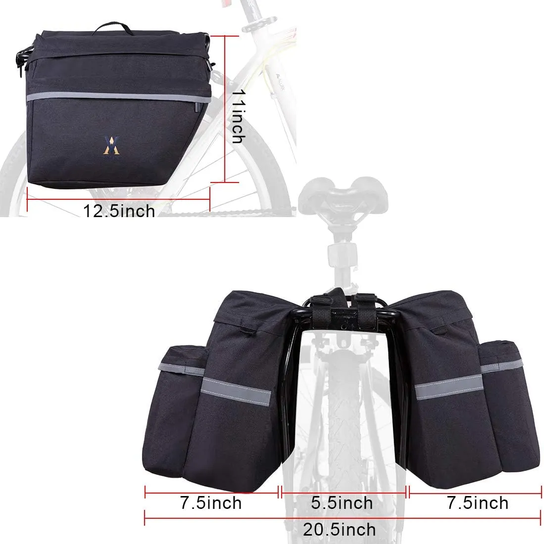 Bike Pannier Bag - 30L Bicycle Bag with Reflective Trim, Water-Resistant Bike Rear Seat Saddle Bags