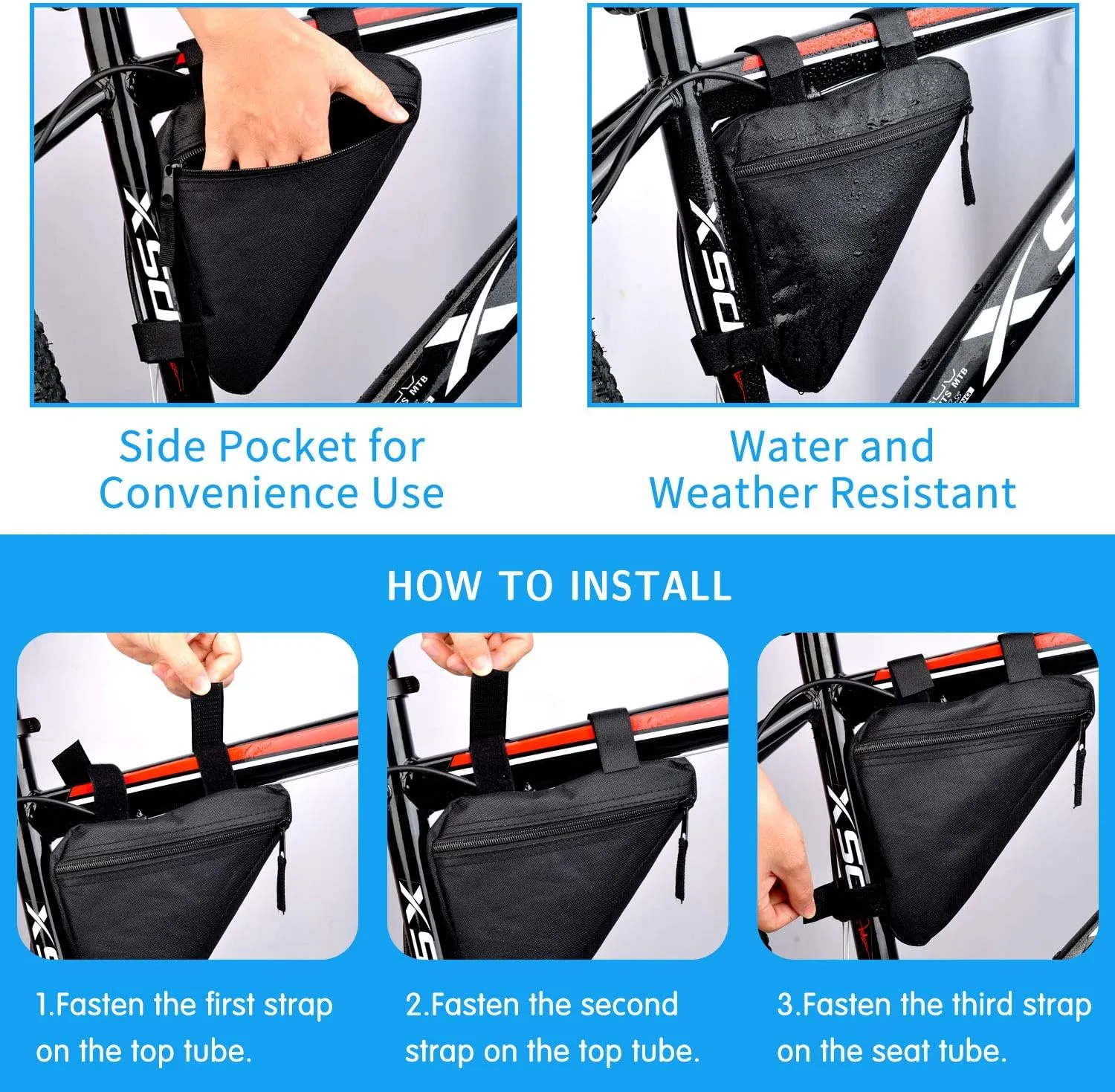 Bike Triangle Frame Bag - Bicycle Cycling Storage Triangle Top Tube Front Pouch Saddle Bag for Road and Mountain Bikes