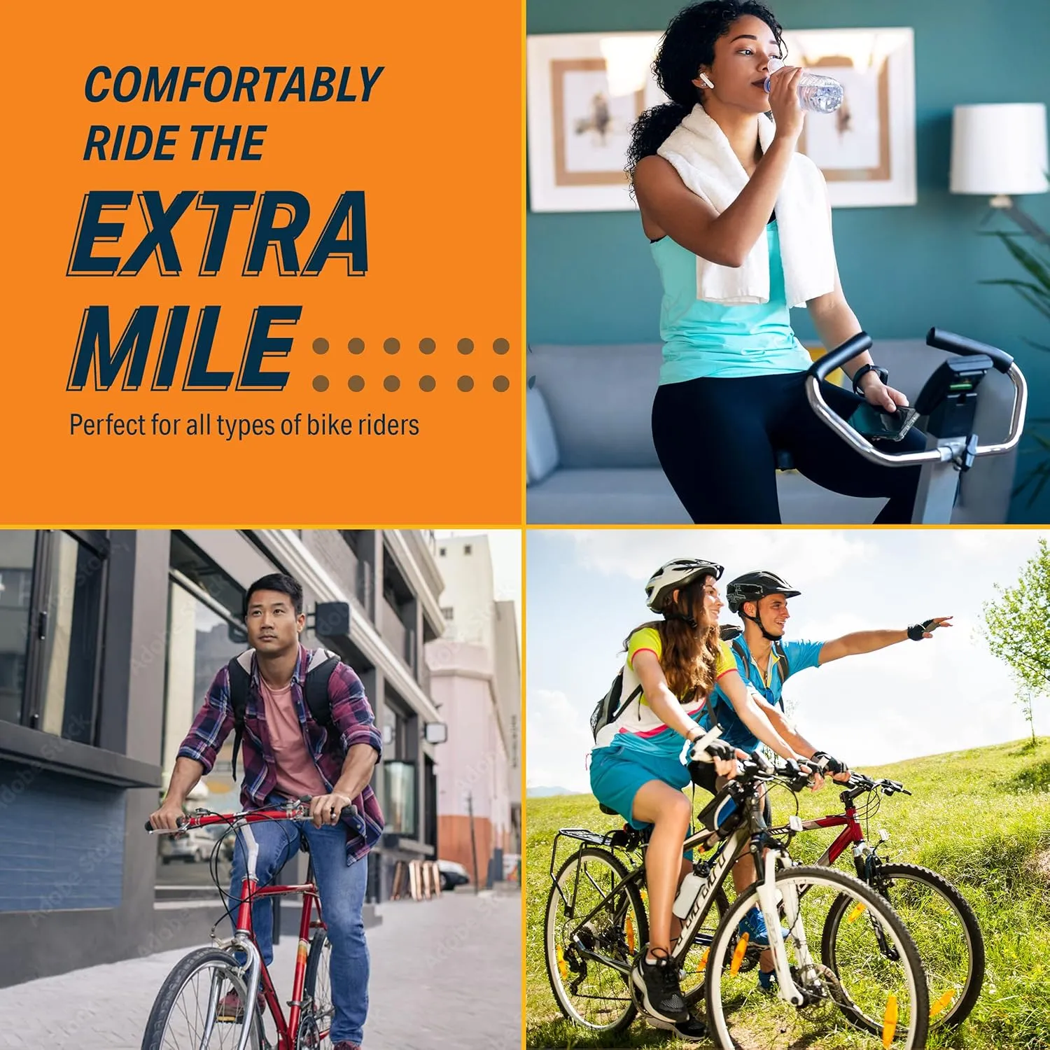 Bikeroo Comfort Bike Seat Cushion - Padded Gel Cover for Exercise, Mountain & Road Bikes, Universal Fit for Peloton & Stationary Bikes