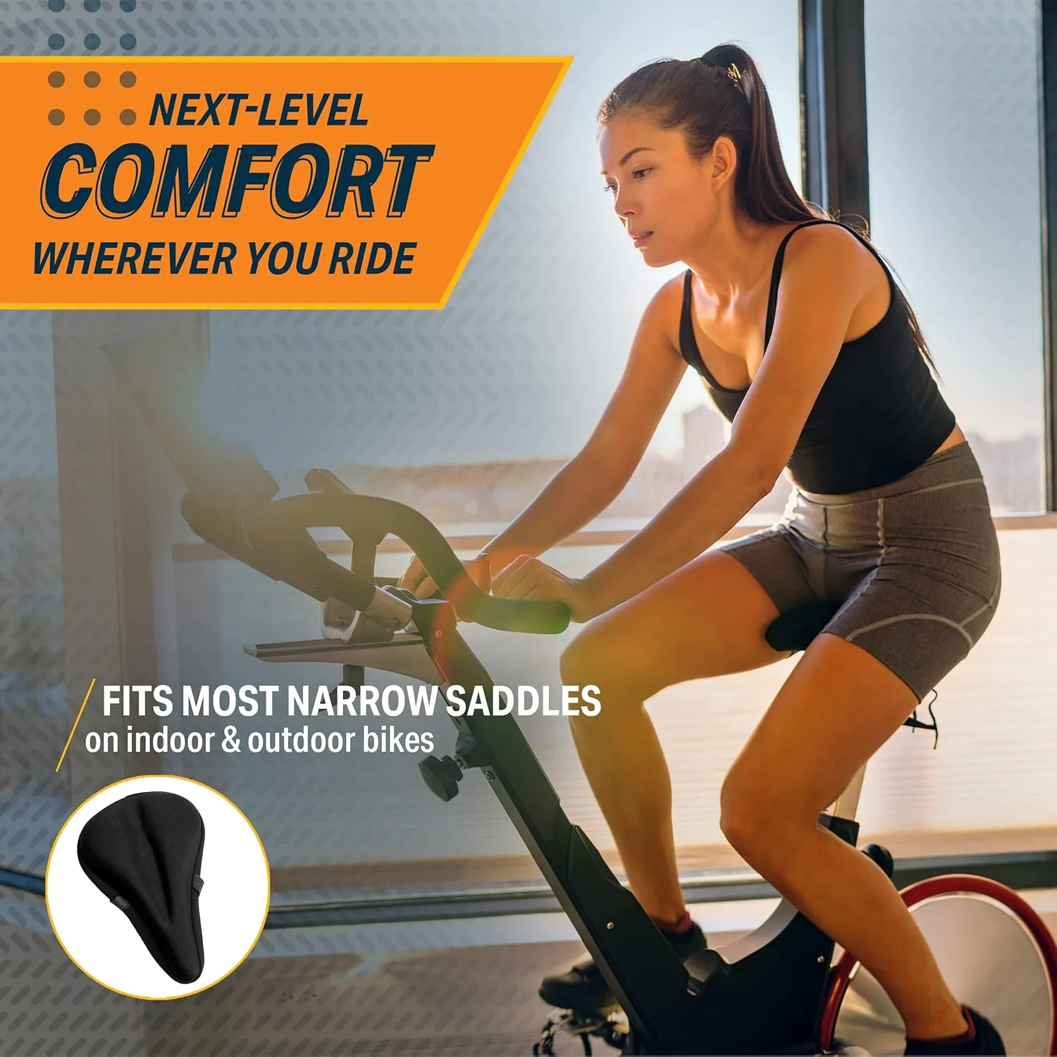 Bikeroo Comfort Bike Seat Cushion - Padded Gel Cover for Exercise, Mountain & Road Bikes, Universal Fit for Peloton & Stationary Bikes