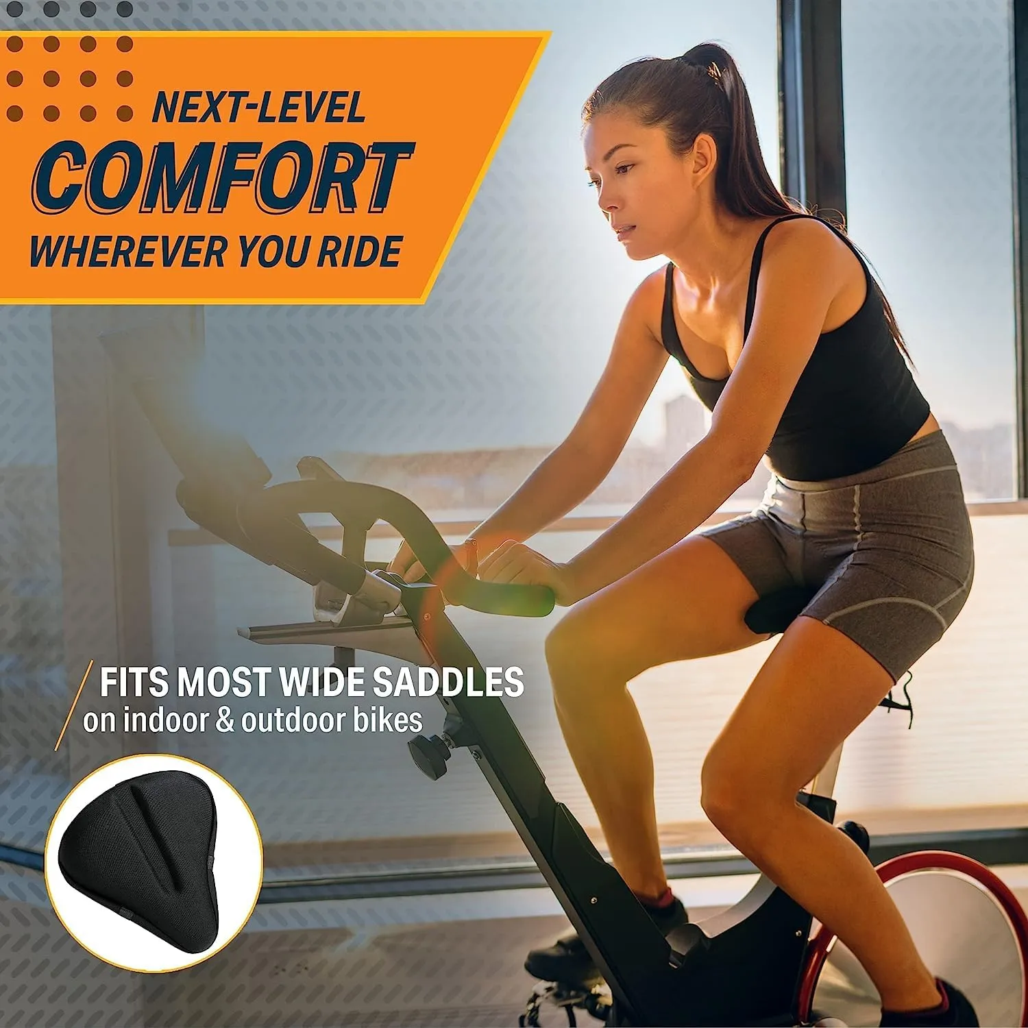Bikeroo Comfort Bike Seat Cushion - Padded Gel Cover for Exercise, Mountain & Road Bikes, Universal Fit for Peloton & Stationary Bikes