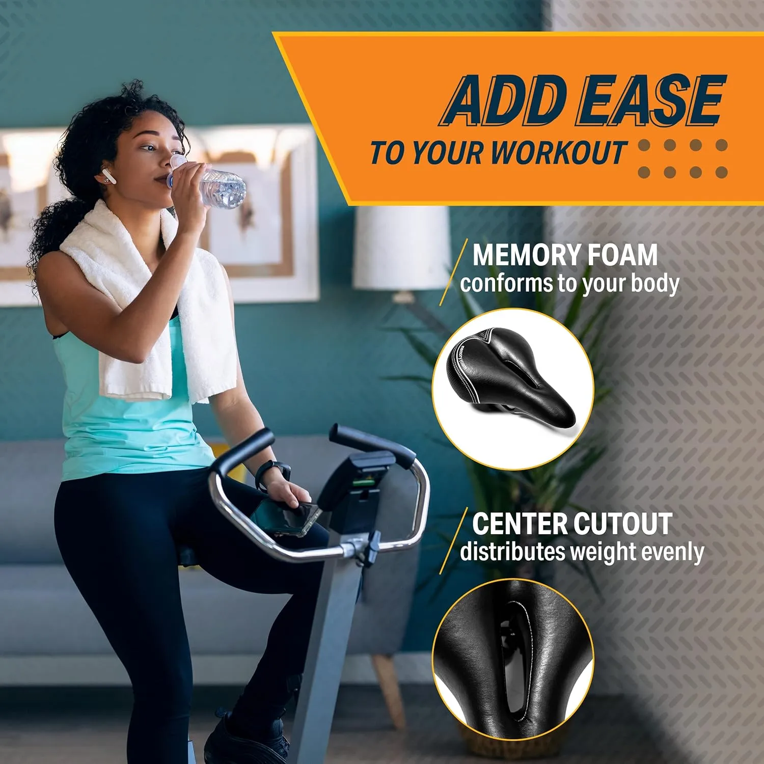 Bikeroo Extra Wide Replacement Saddle - Fits Indoor & Outdoor Bicycles - Steel Spring & Elastomer Suspension - Center Cutout - Memory Foam
