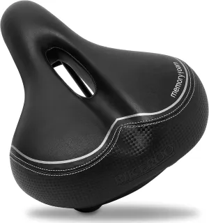 Bikeroo Extra Wide Replacement Saddle - Fits Indoor & Outdoor Bicycles - Steel Spring & Elastomer Suspension - Center Cutout - Memory Foam