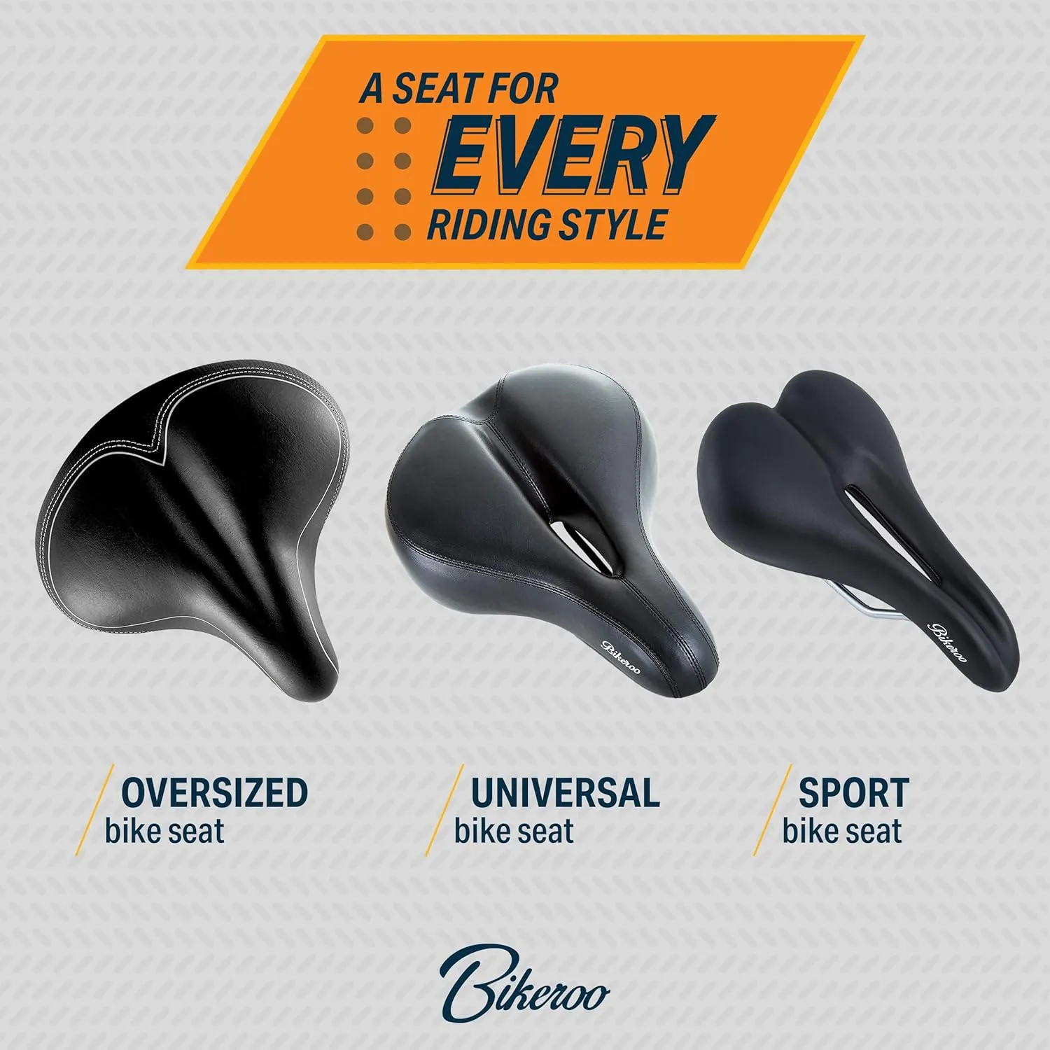 Bikeroo Extra Wide Replacement Saddle - Fits Indoor & Outdoor Bicycles - Steel Spring & Elastomer Suspension - Center Cutout - Memory Foam