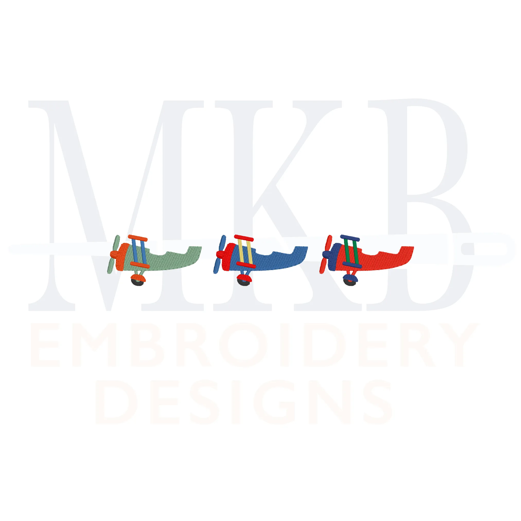 Biplane Trio Embroidery Design, Mini Airplane Embroidery, Cute Transportation, Plane Fill Stitch Machine Embroidery Design File