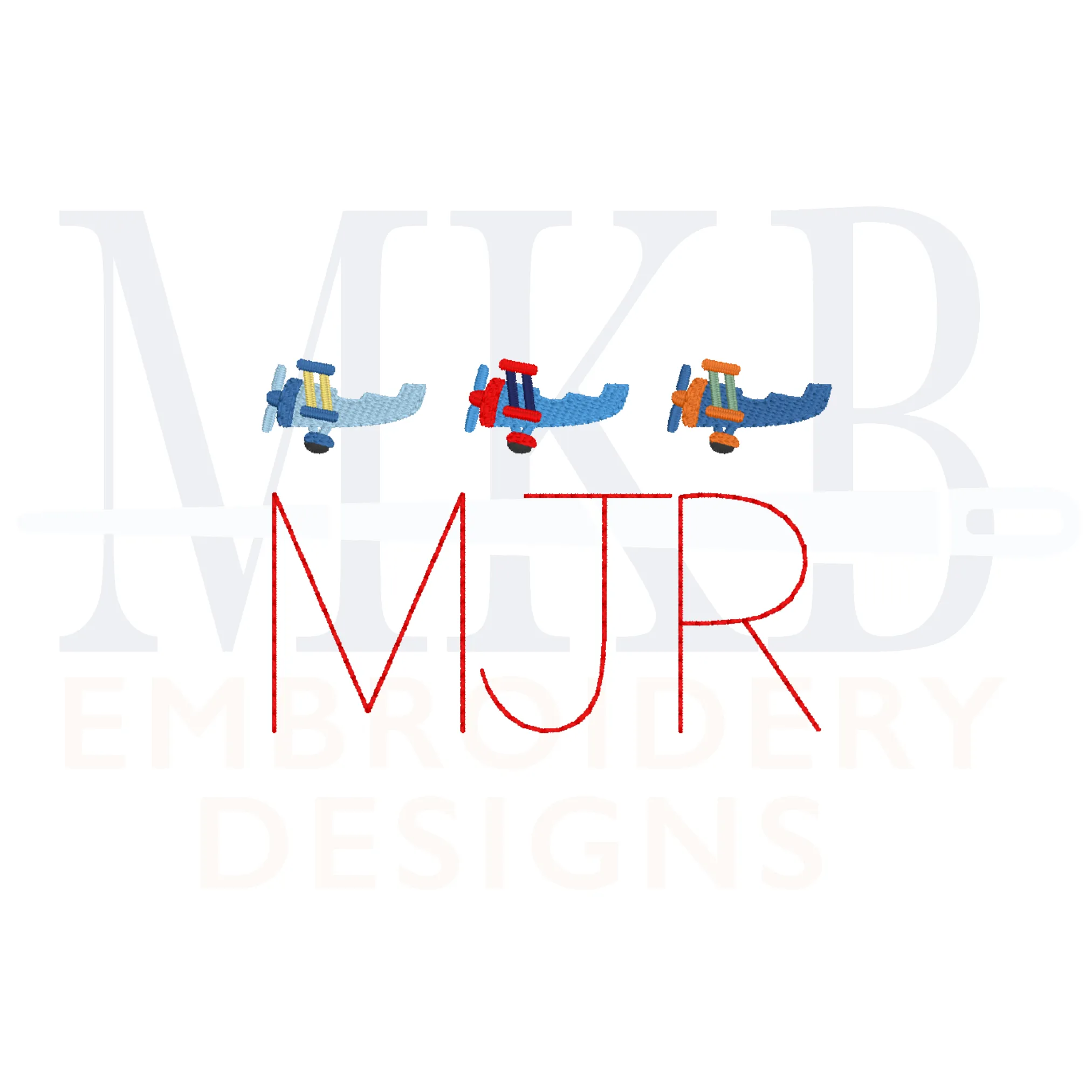 Biplane Trio Embroidery Design, Mini Airplane Embroidery, Cute Transportation, Plane Fill Stitch Machine Embroidery Design File
