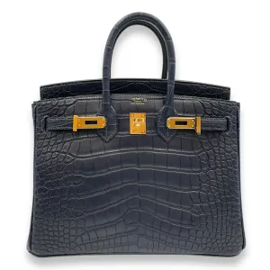 Birkin 25 Blue Marine in Matte Alligator, Gold hardware