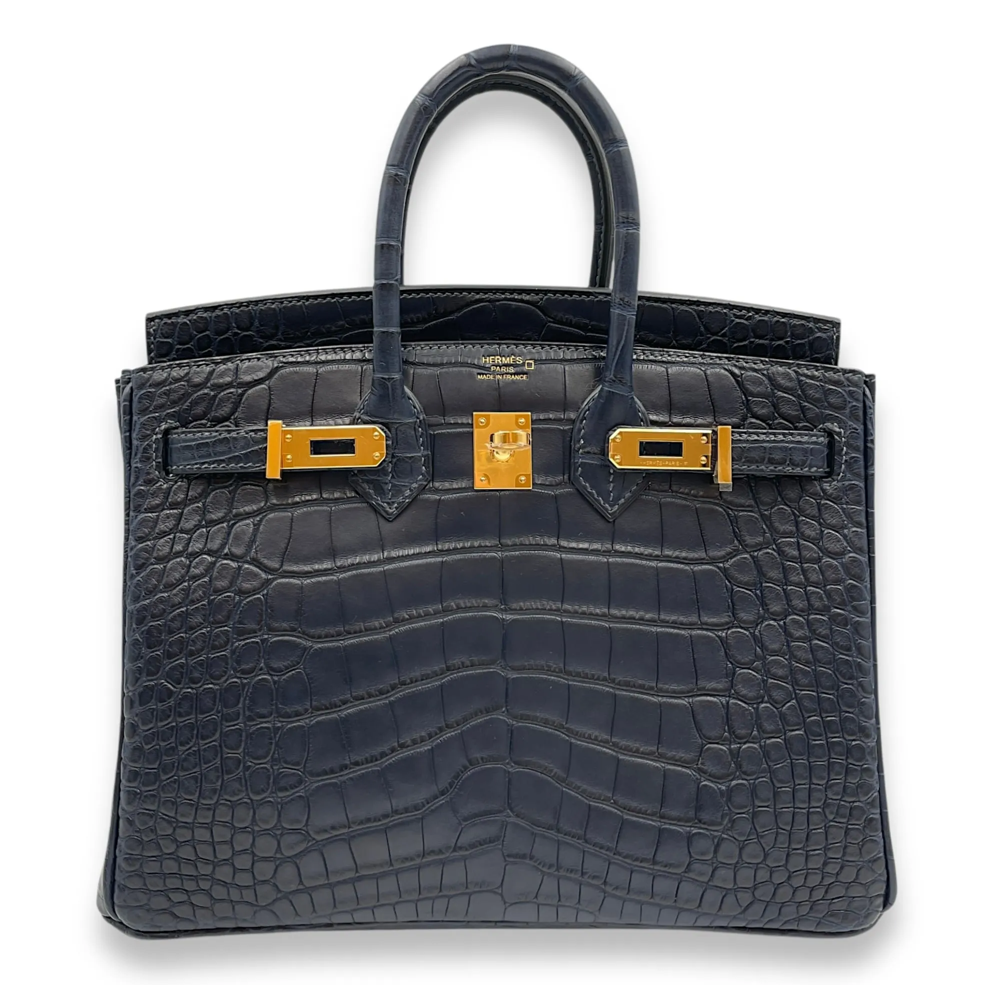 Birkin 25 Blue Marine in Matte Alligator, Gold hardware