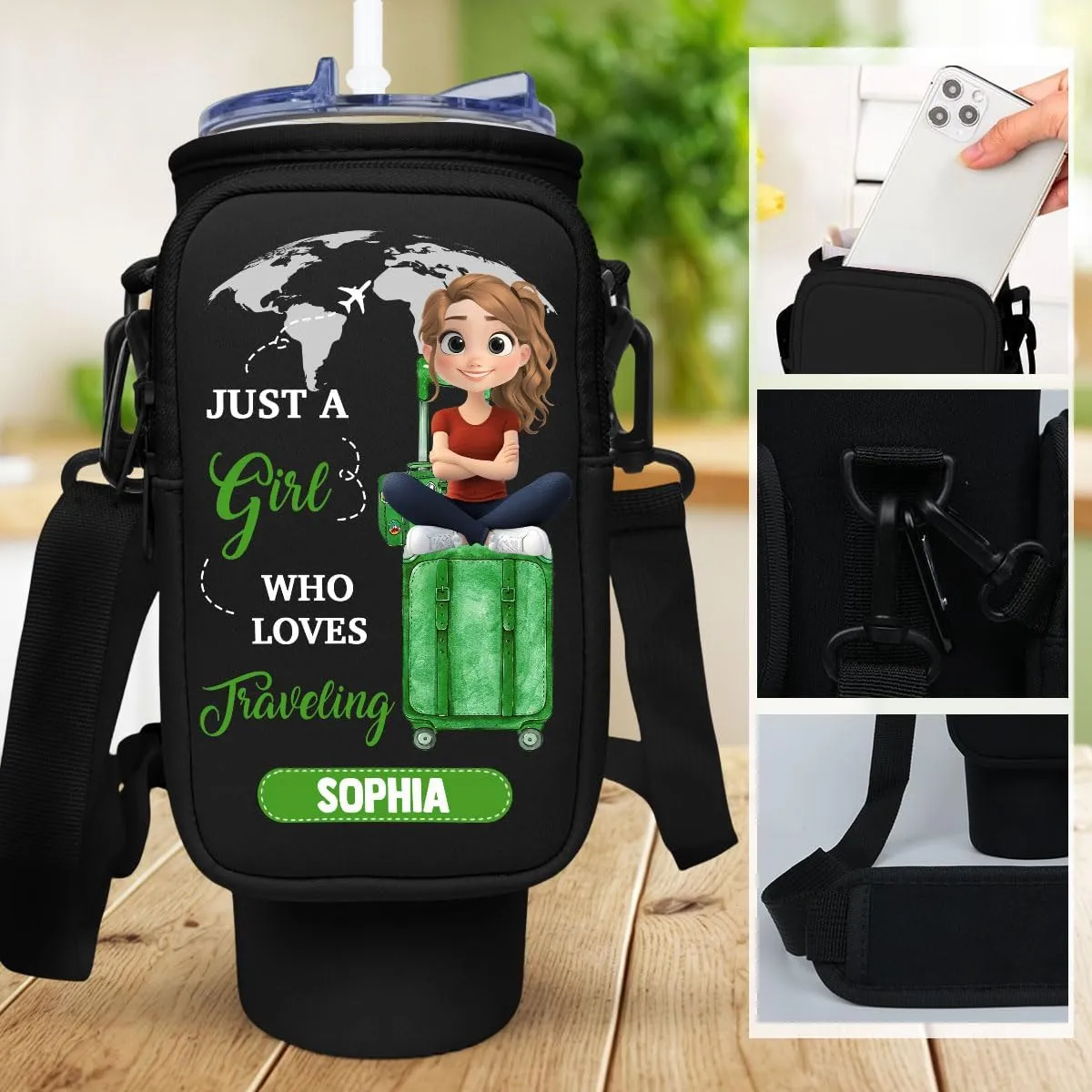 Birthmonth Flower Bottle Carrier Bag - Personalized Pouch Holder for 40Oz Tumbler with Strap and Zipper Pocket for Phone and Accessories, Gifts for Women Friends Sisters Bridemaids (B04)