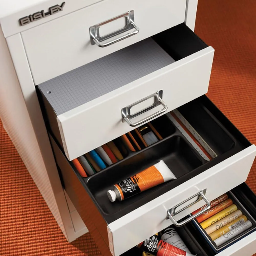 Bisley 5-Drawer Steel MultiDrawer Cabinet - Black, Chrome Pull Handles with Label Holders, Powder-Coated Steel, Removable Drawers, Desktop Storage, Labels Included