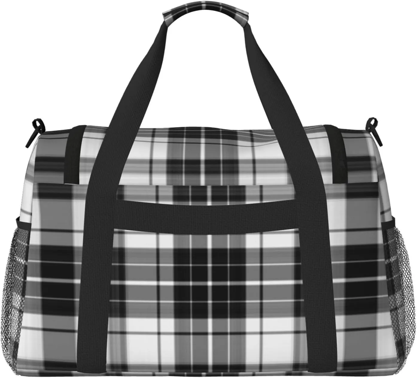 Black And White Plaid Travel Duffel Bag Large Foldable Waterproof Overnight Bag For Beach Swim Bags Pool Sports Gym