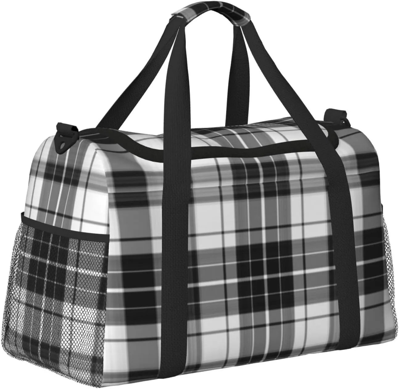 Black And White Plaid Travel Duffel Bag Large Foldable Waterproof Overnight Bag For Beach Swim Bags Pool Sports Gym
