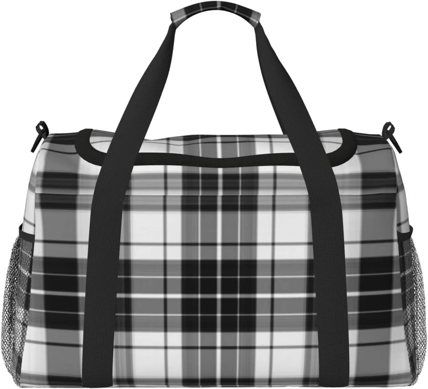 Black And White Plaid Travel Duffel Bag Large Foldable Waterproof Overnight Bag For Beach Swim Bags Pool Sports Gym