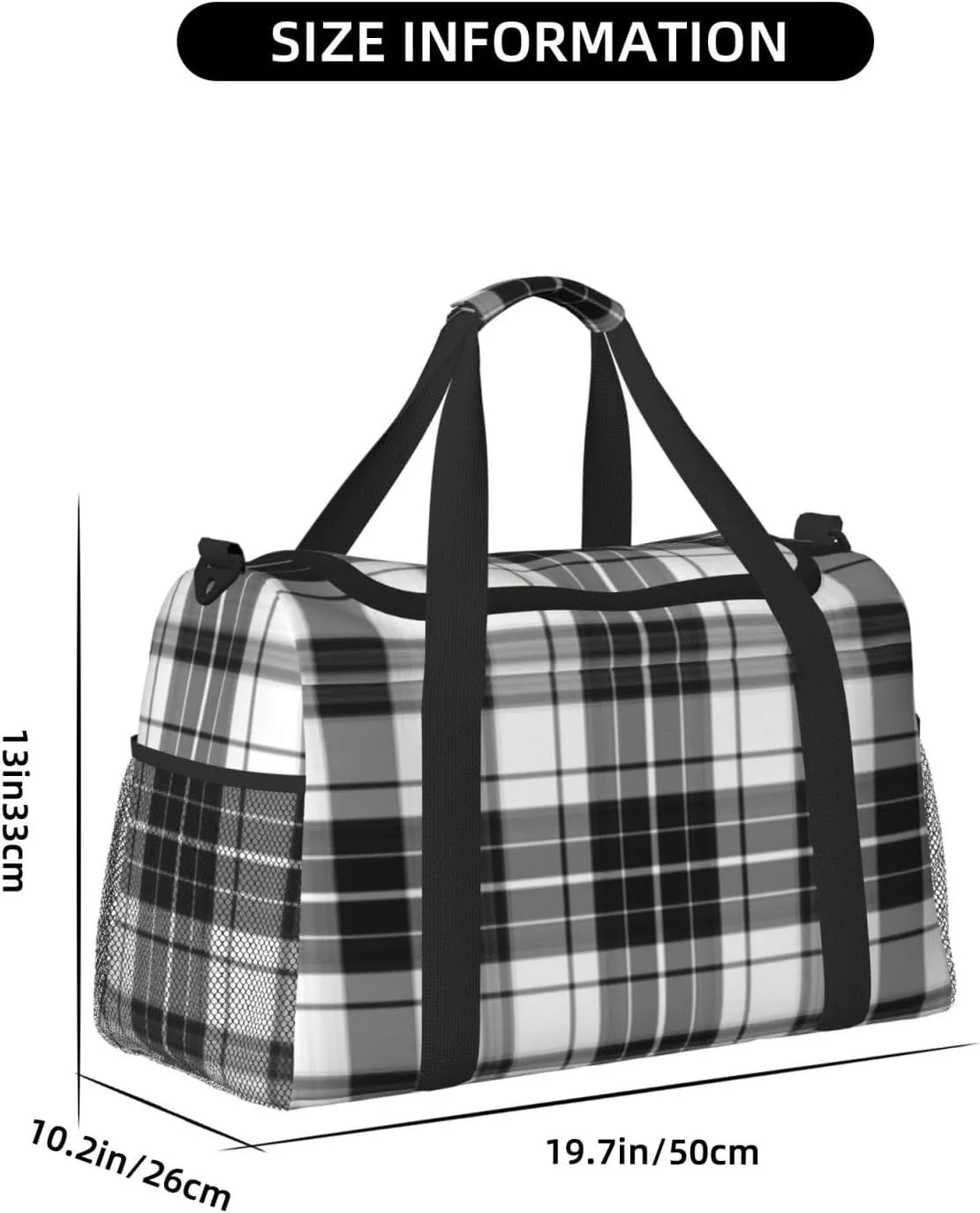 Black And White Plaid Travel Duffel Bag Large Foldable Waterproof Overnight Bag For Beach Swim Bags Pool Sports Gym