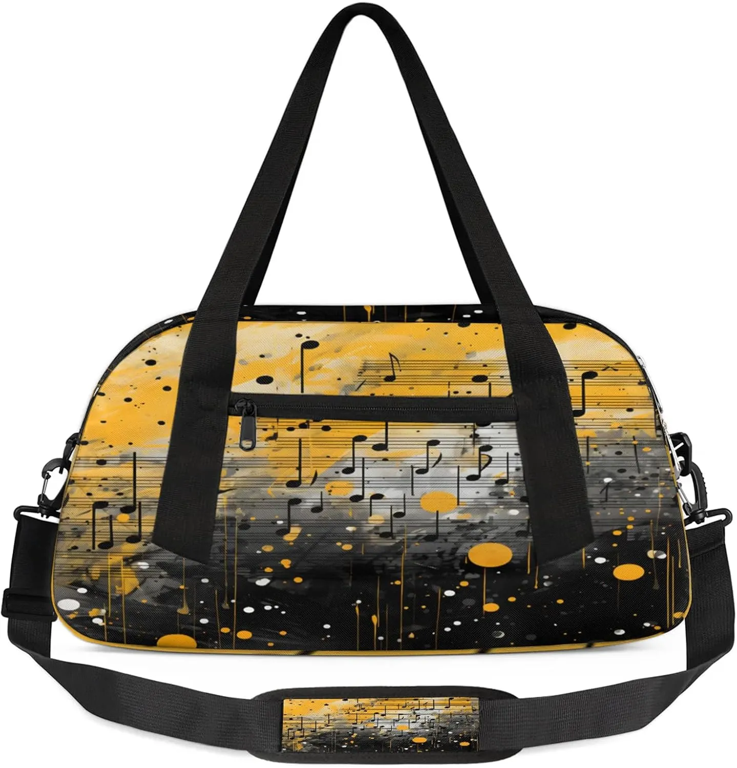 Black Music Note Kids Duffel Bag Lightweight Waterproof Sports Gym Bag with Front Zipper Pocket Foldable Weekender Overnight Bag for School Practice Gymnastic Ballet
