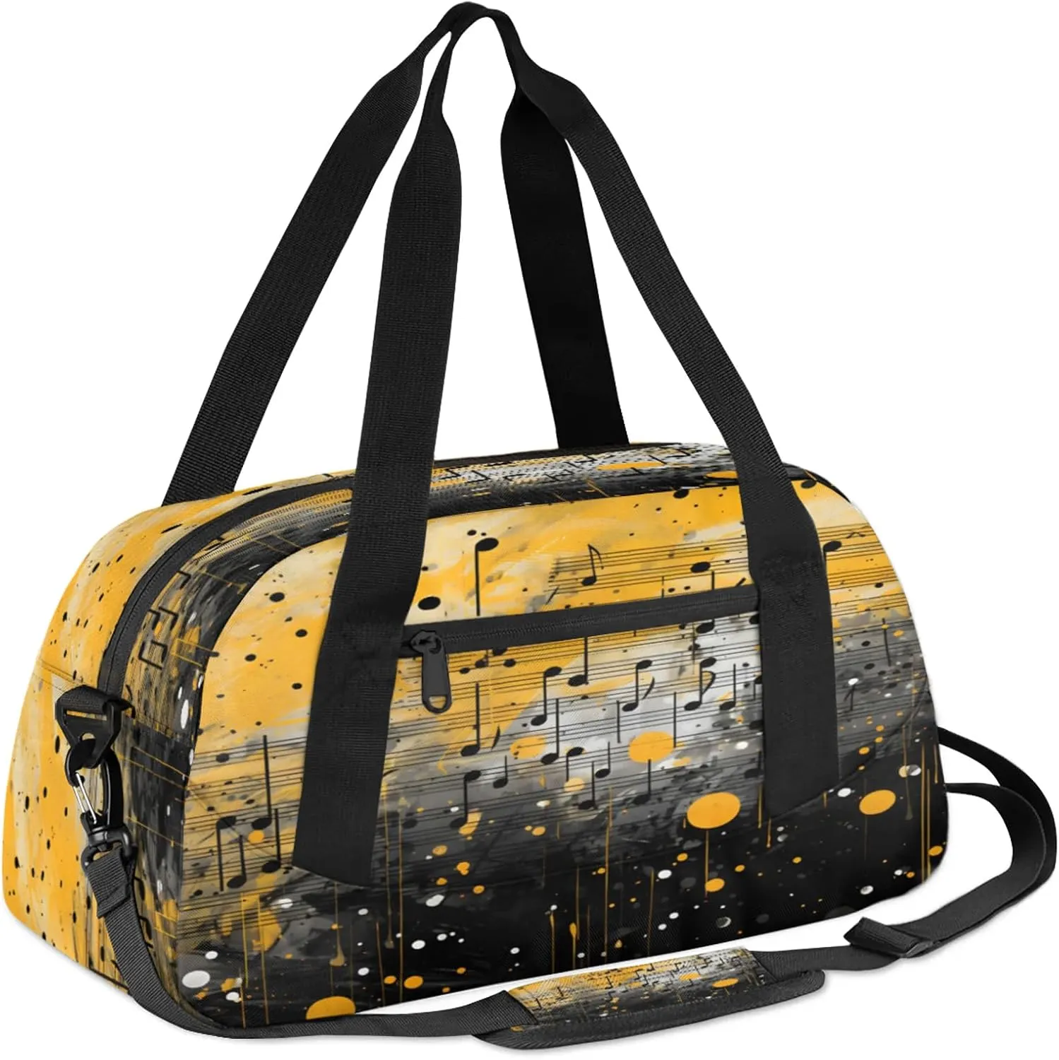 Black Music Note Kids Duffel Bag Lightweight Waterproof Sports Gym Bag with Front Zipper Pocket Foldable Weekender Overnight Bag for School Practice Gymnastic Ballet