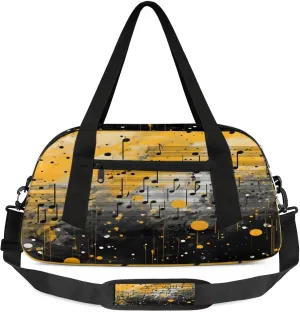 Black Music Note Kids Duffel Bag Lightweight Waterproof Sports Gym Bag with Front Zipper Pocket Foldable Weekender Overnight Bag for School Practice Gymnastic Ballet