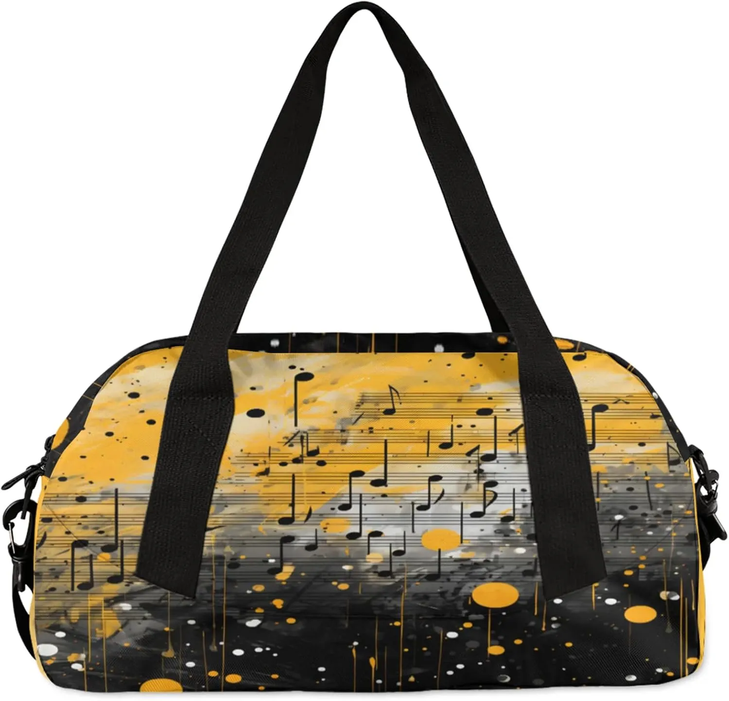 Black Music Note Kids Duffel Bag Lightweight Waterproof Sports Gym Bag with Front Zipper Pocket Foldable Weekender Overnight Bag for School Practice Gymnastic Ballet