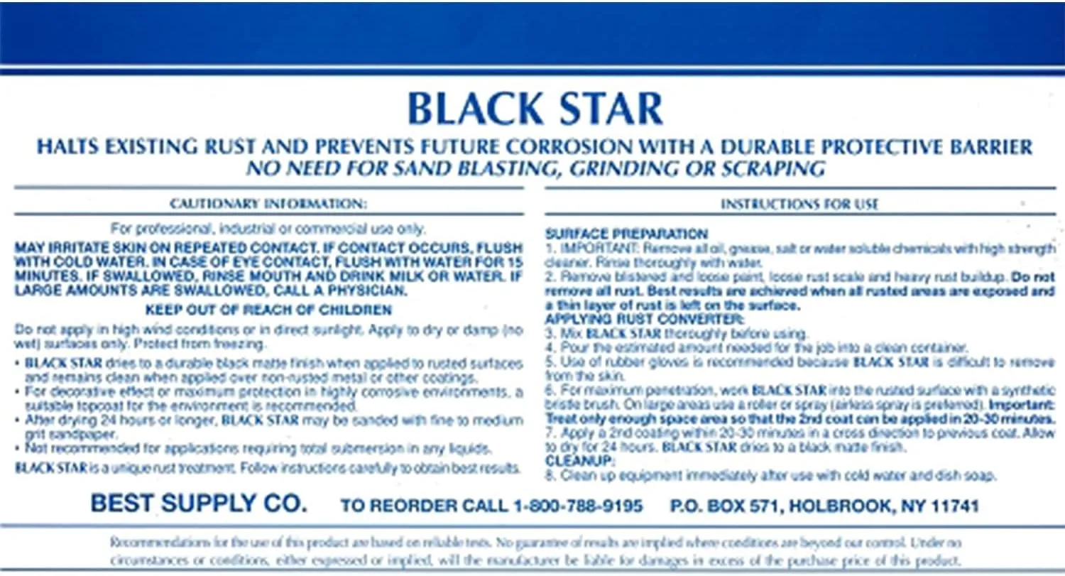BLACK STAR Rust Converter - Converts Rust on Any Steel Surface - 1 Gallon