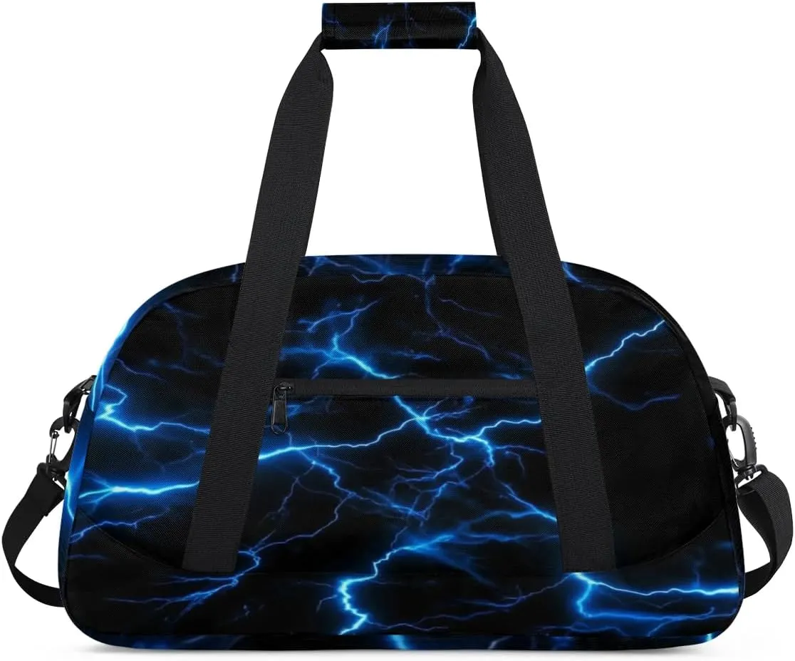 Blue Lightning Bolt Kids Overnight Weekender Duffel Travel Bags for Boys - Gym, Sports, Dance, Collapsible, Waterproof, Carry-On