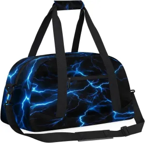 Blue Lightning Bolt Kids Overnight Weekender Duffel Travel Bags for Boys - Gym, Sports, Dance, Collapsible, Waterproof, Carry-On