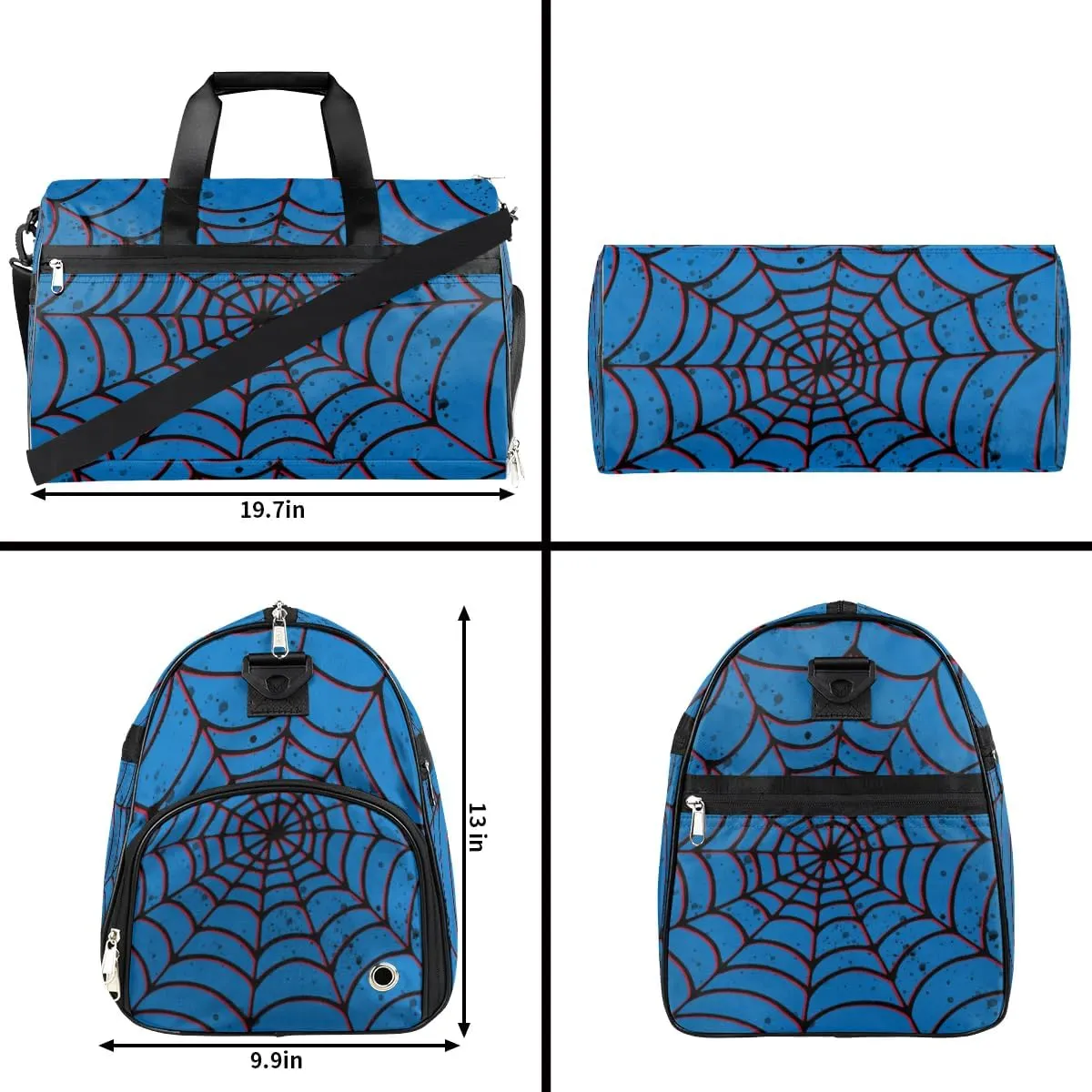 Blue Spider Web Kids Overnighter Duffel Bags for Boys Girls, Carry-On Size Sports Gym Bag with Shoe Compartments for School Practice or Overnight Travel Weekender Sleepover Tote Bag