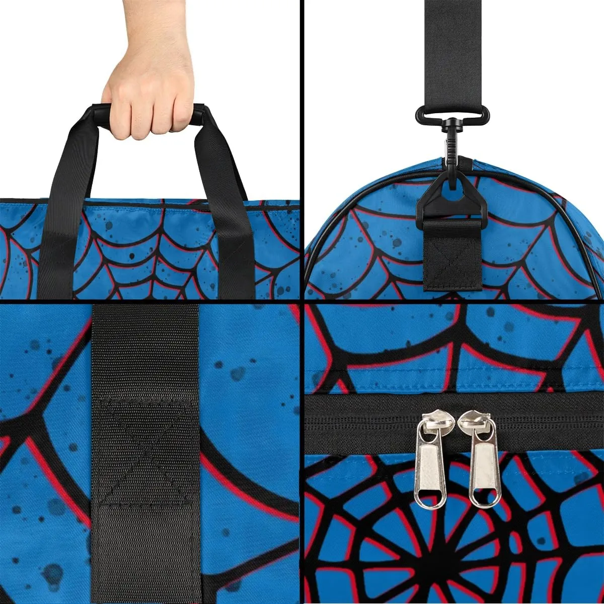 Blue Spider Web Kids Overnighter Duffel Bags for Boys Girls, Carry-On Size Sports Gym Bag with Shoe Compartments for School Practice or Overnight Travel Weekender Sleepover Tote Bag