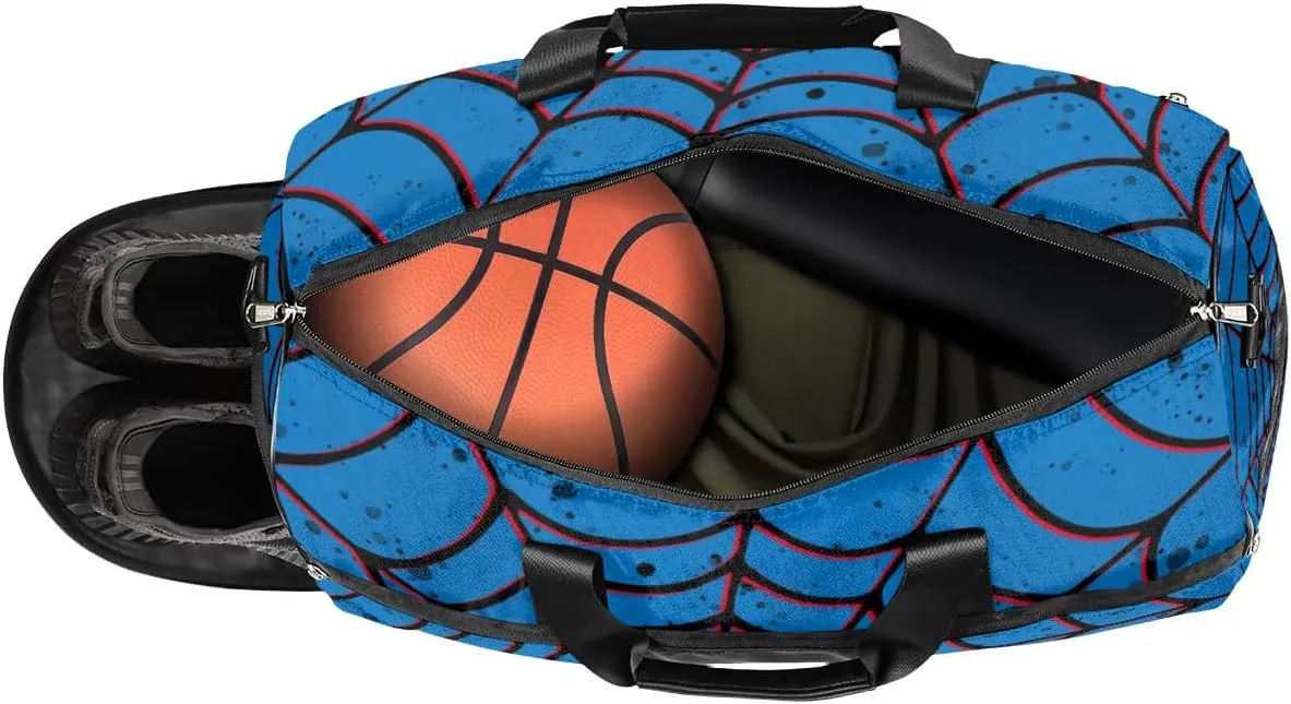 Blue Spider Web Kids Overnighter Duffel Bags for Boys Girls, Carry-On Size Sports Gym Bag with Shoe Compartments for School Practice or Overnight Travel Weekender Sleepover Tote Bag