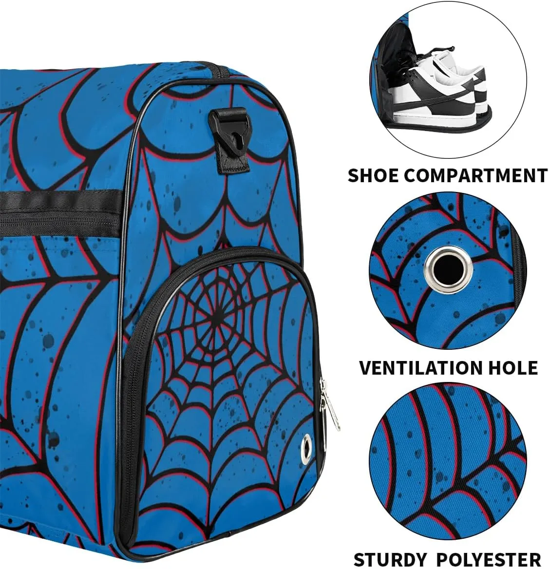 Blue Spider Web Kids Overnighter Duffel Bags for Boys Girls, Carry-On Size Sports Gym Bag with Shoe Compartments for School Practice or Overnight Travel Weekender Sleepover Tote Bag