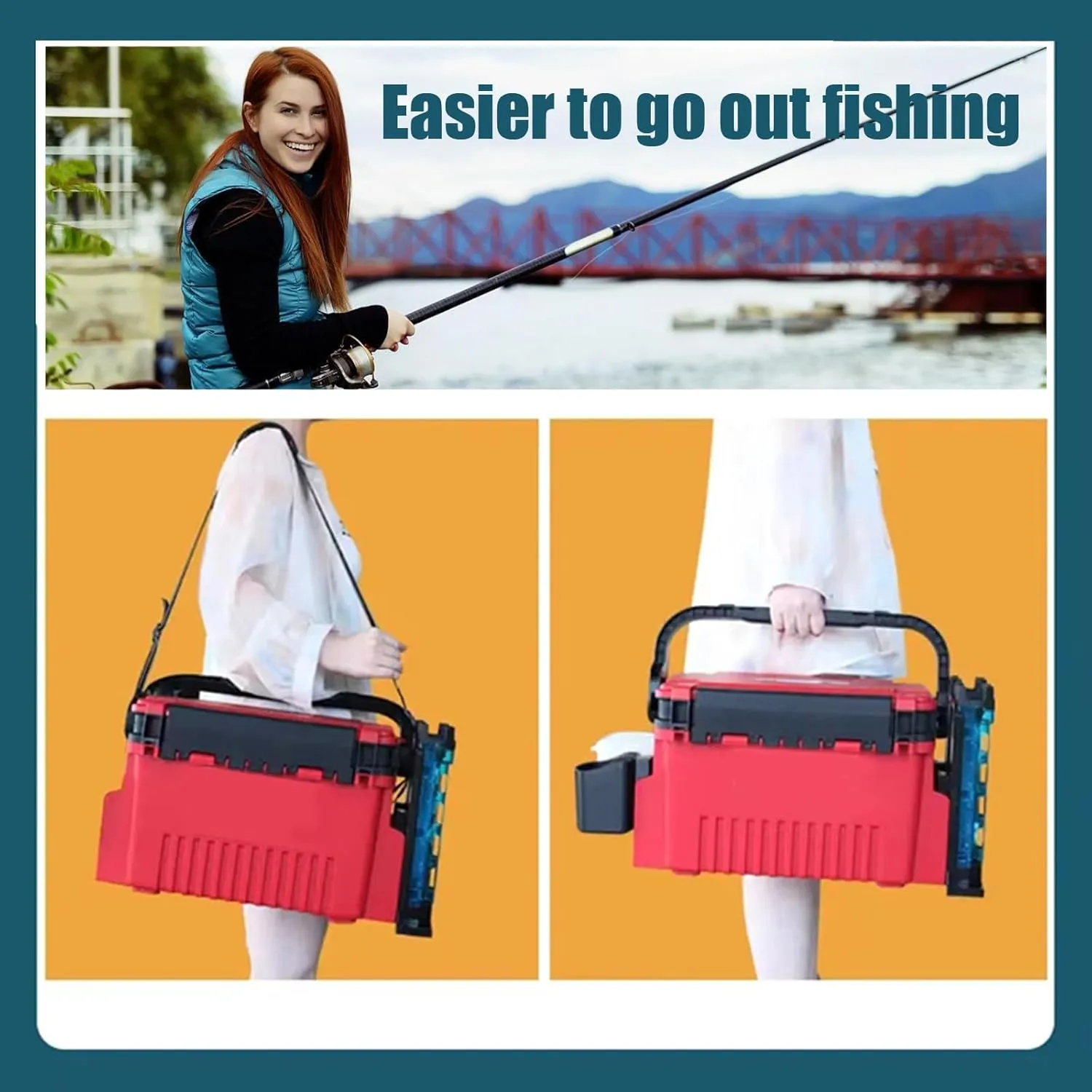 Blue Wave Multifunctional Fishing Tackle Box with Rod Holder - 12L Live Fish Bait Bucket