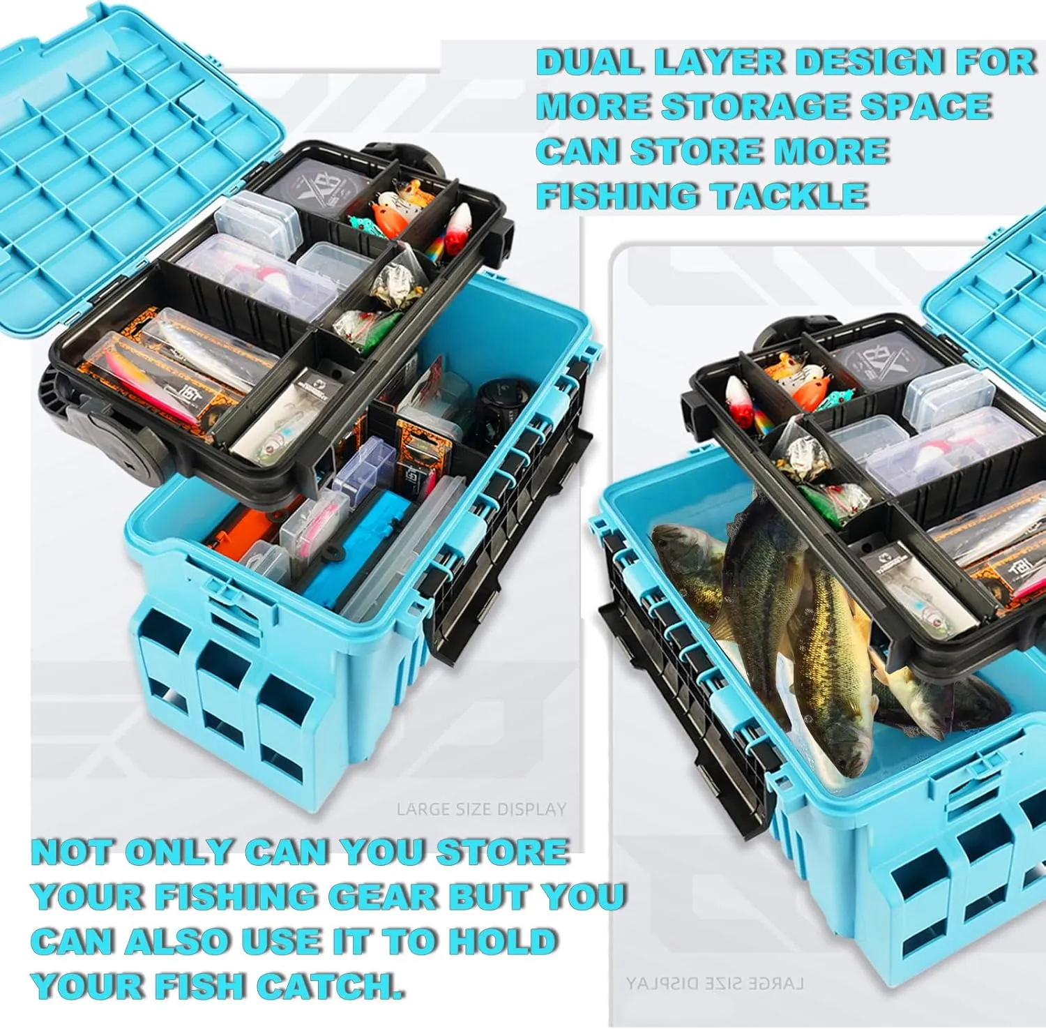 Blue Wave Multifunctional Fishing Tackle Box with Rod Holder - 12L Live Fish Bait Bucket