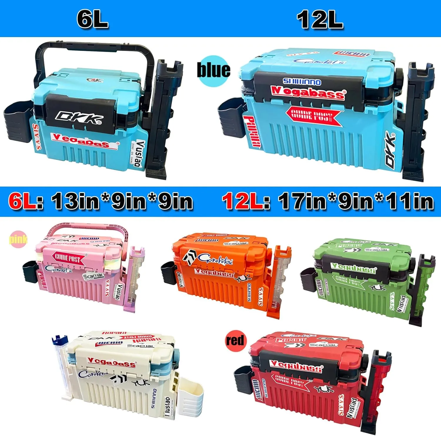 Blue Wave Multifunctional Fishing Tackle Box with Rod Holder - 12L Live Fish Bait Bucket