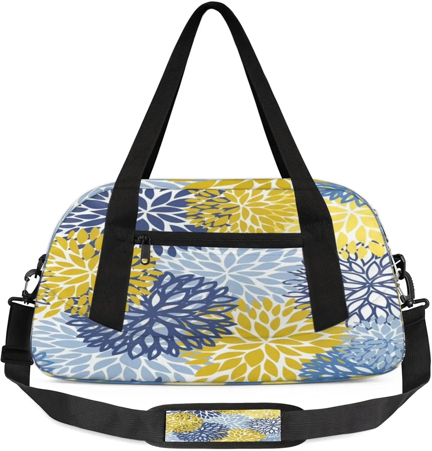 Blue Yellow Dahlia Flower Kids Duffel Bag Lightweight Waterproof Sports Gym Bag with Front Zipper Pocket Foldable Weekender Overnight Bag for School Practice Gymnastic Ballet