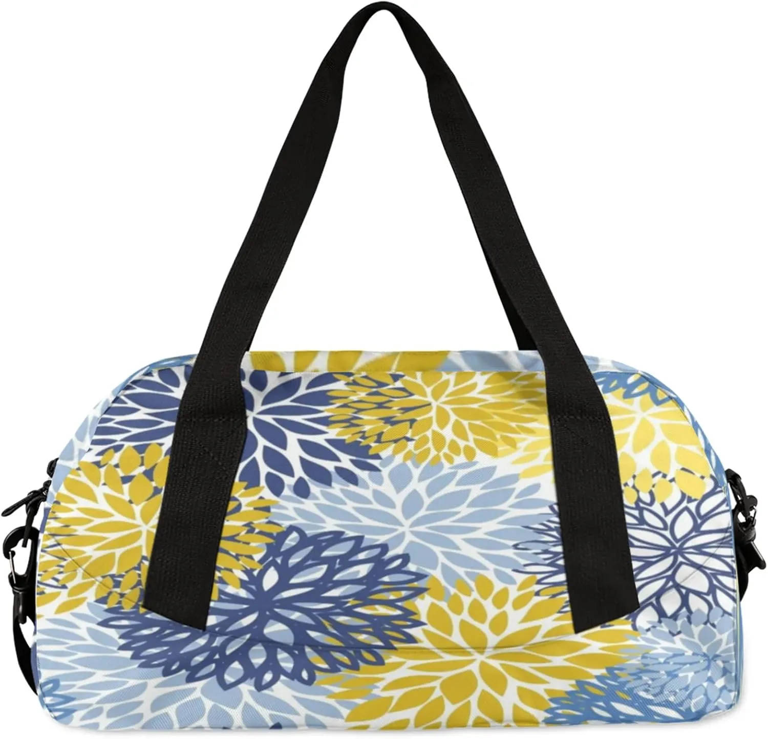 Blue Yellow Dahlia Flower Kids Duffel Bag Lightweight Waterproof Sports Gym Bag with Front Zipper Pocket Foldable Weekender Overnight Bag for School Practice Gymnastic Ballet