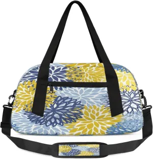 Blue Yellow Dahlia Flower Kids Duffel Bag Lightweight Waterproof Sports Gym Bag with Front Zipper Pocket Foldable Weekender Overnight Bag for School Practice Gymnastic Ballet