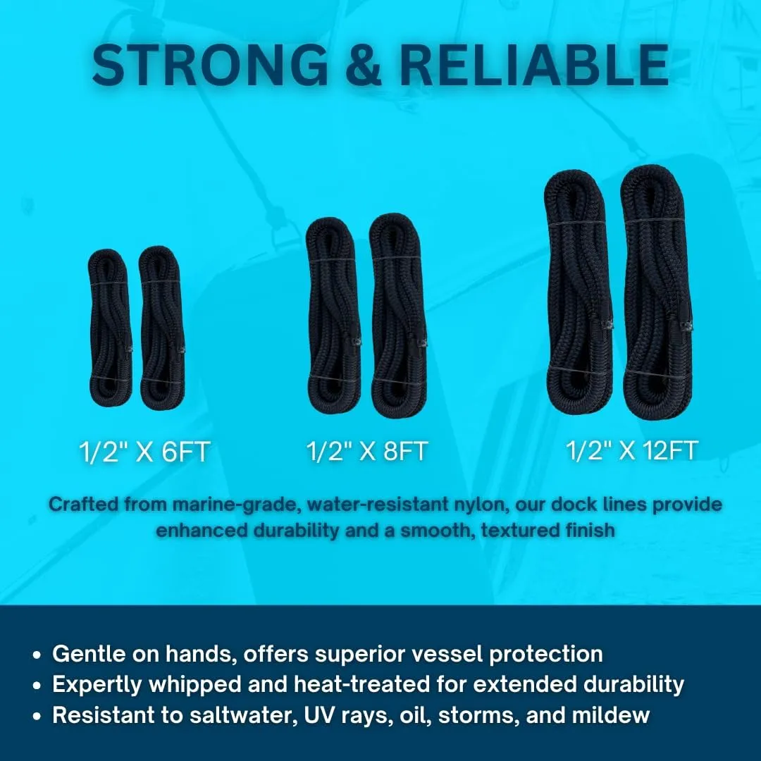 Boat Fender Lines Pack 2 - Boat Bumper Fender - Marine Rope for Boats or Dock Line - Premium Quality Webbing - for Jet Skis, Pontoons & Kayaks - Double Braid - Nylon Material