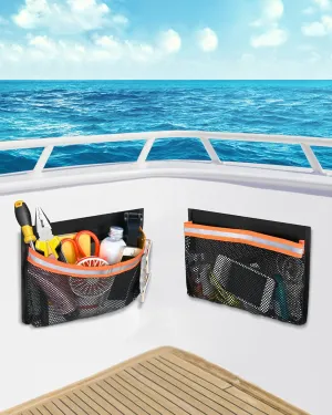 Boat Storage Accessories, PVC Reflective Self-Adhesive Universal Boat Caddy Organizer Mesh Bag for Gloves, Tools, Tackle, Gear