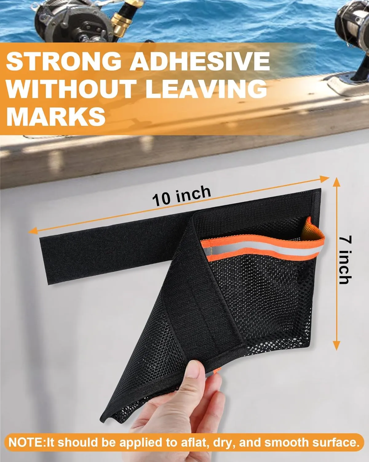 Boat Storage Accessories, PVC Reflective Self-Adhesive Universal Boat Caddy Organizer Mesh Bag for Gloves, Tools, Tackle, Gear